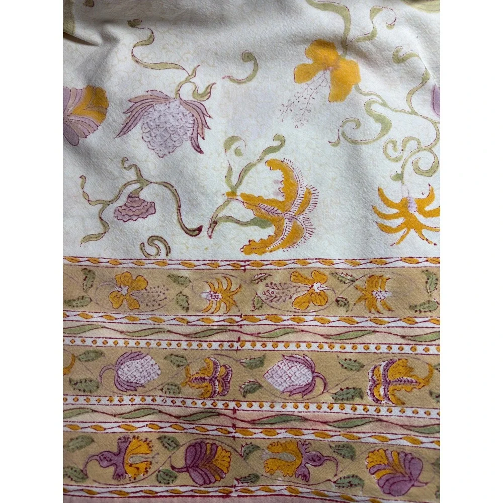 Couleur Nature Bruno Lamy Floral Cotton Tablecloth 72x59 Pink Yellow 2460